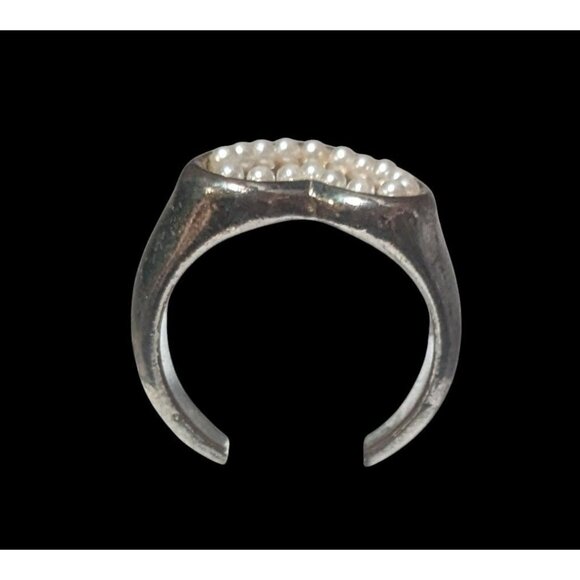 Vintage Open Heart Silver Tone Seed Pearl Ring Size 6 1/4 - Picture 13 of 16